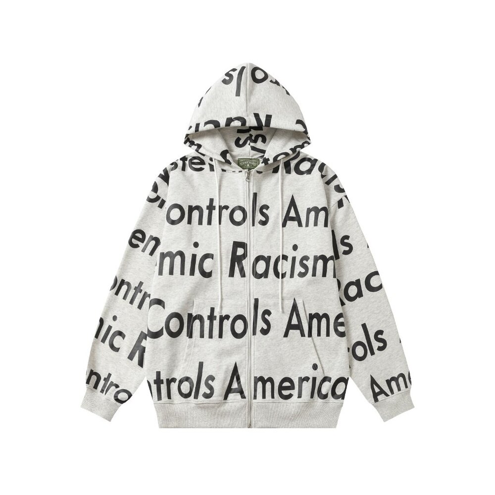 Denim Tears Light Grey Letter Zip-Up Hooded Jacket